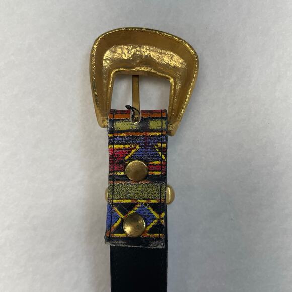 VTG The Limited Leather Belt Multicolor Abstract Geometric Statement Gold Buckle
